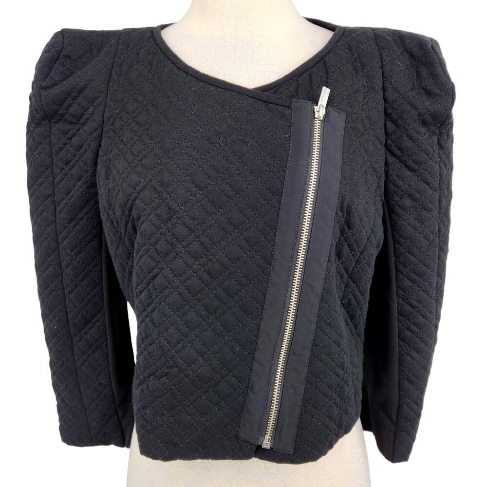 BCBGMaxAzria Quilted Strong Shoulder Zip Front Cropped Jacket
